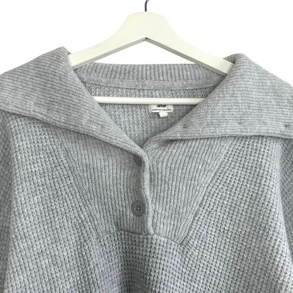 Aerie CozyUp Waffle Button Sweater Oversized Button Up Heather Gray - Picture 4 of 6